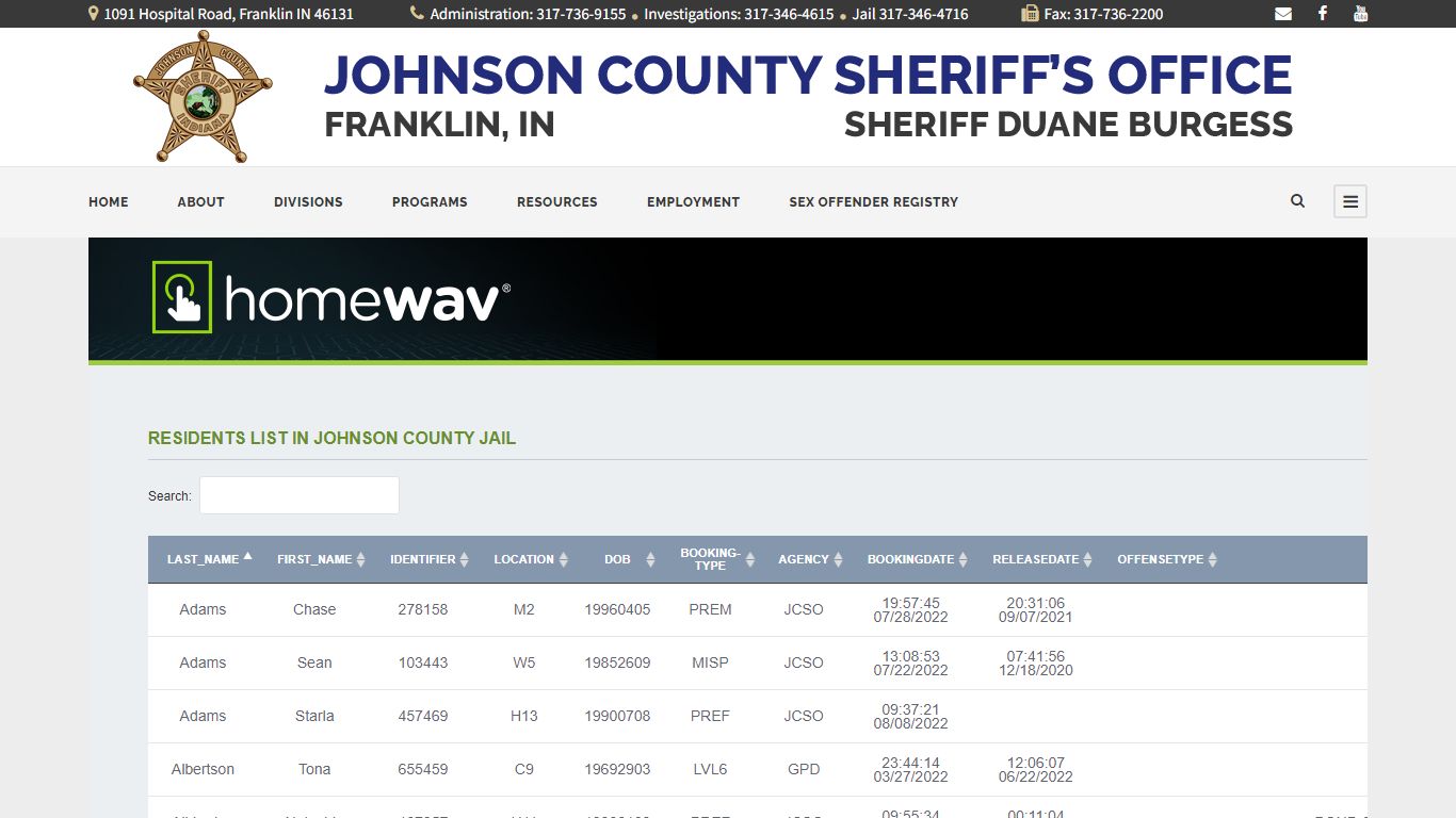 Inmate List - Johnson County Indiana Sheriff's Office